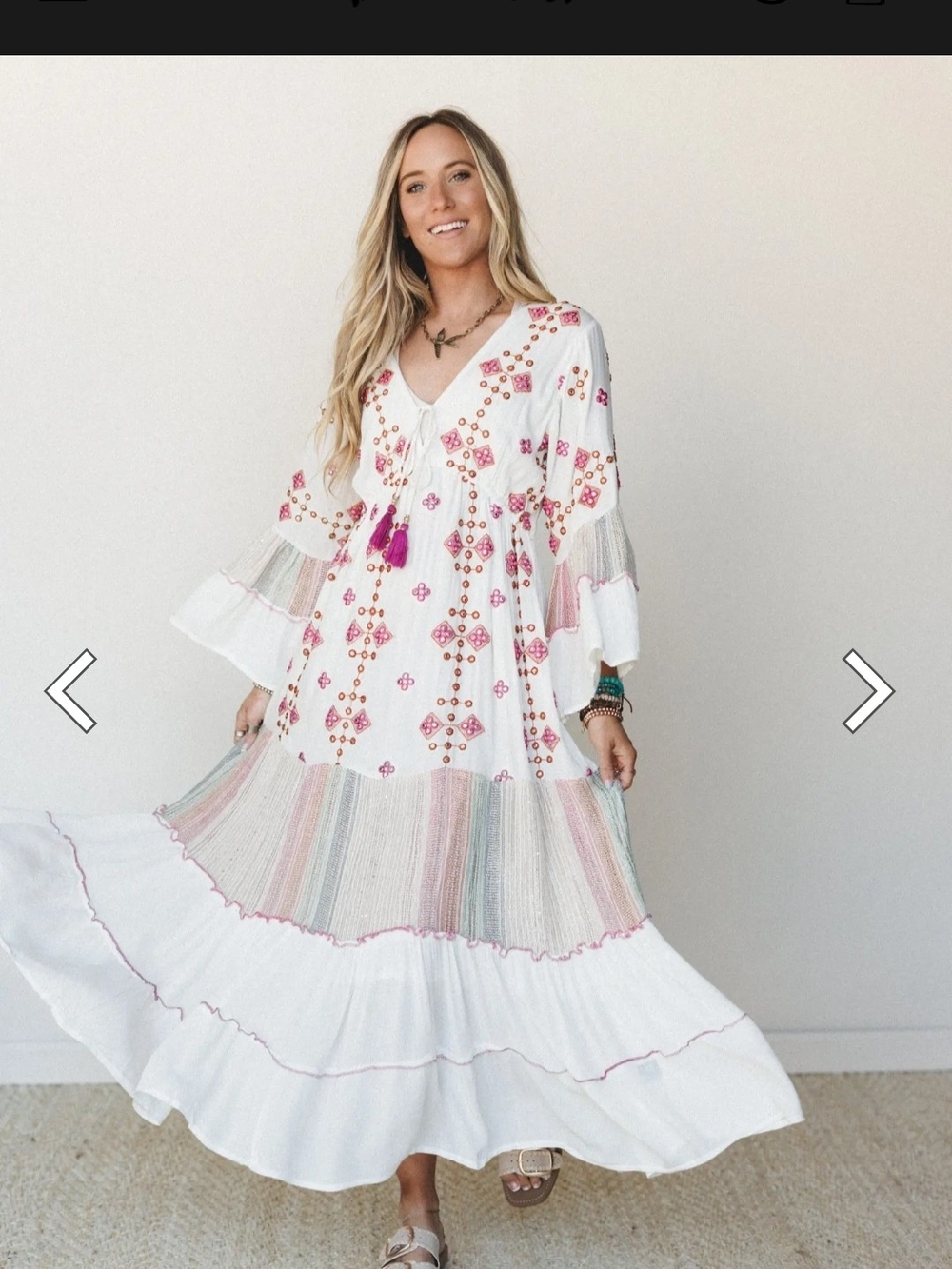POL White Maxi Dress with Pink & Multicolor Pastel Embroidery
